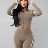 2-Piece Striped Zip-Up Set - Olive